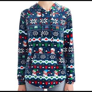 Junior Womens Navy Blue Velvet Snowman Christmas